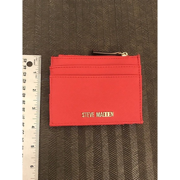 Steve Madden Red Card Holder, ID Wallet Zip Coin Purse - Picture 14 of 14